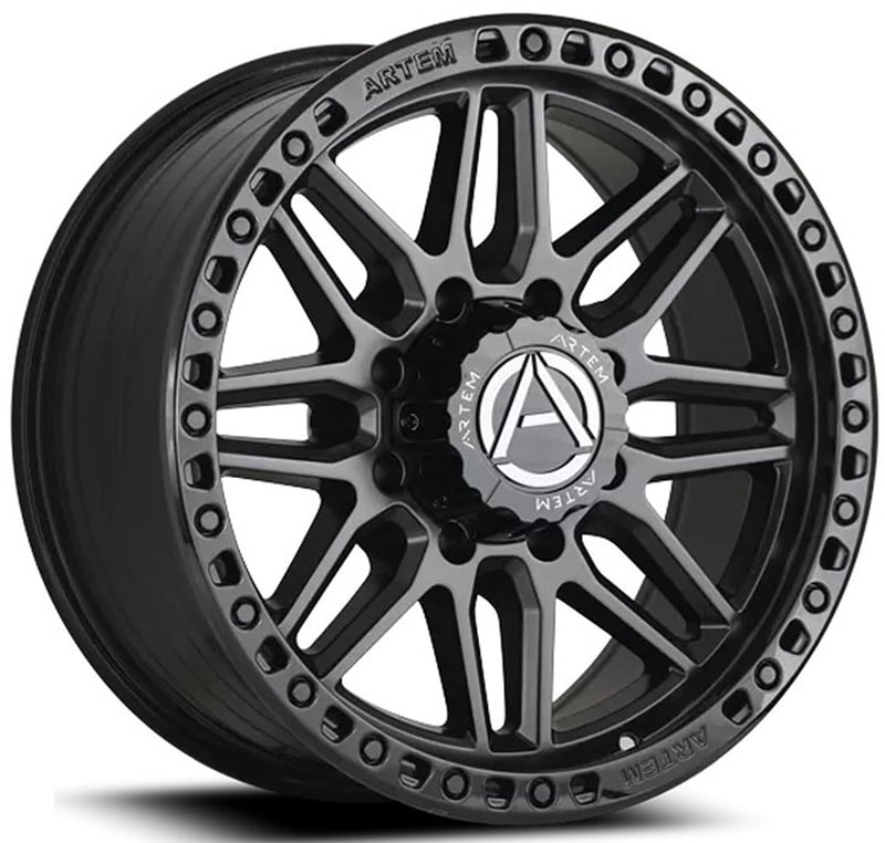 20x9 artem off-road ab1 grimlock satin black w/ gloss black lip (flow formed) 6x135 12mm