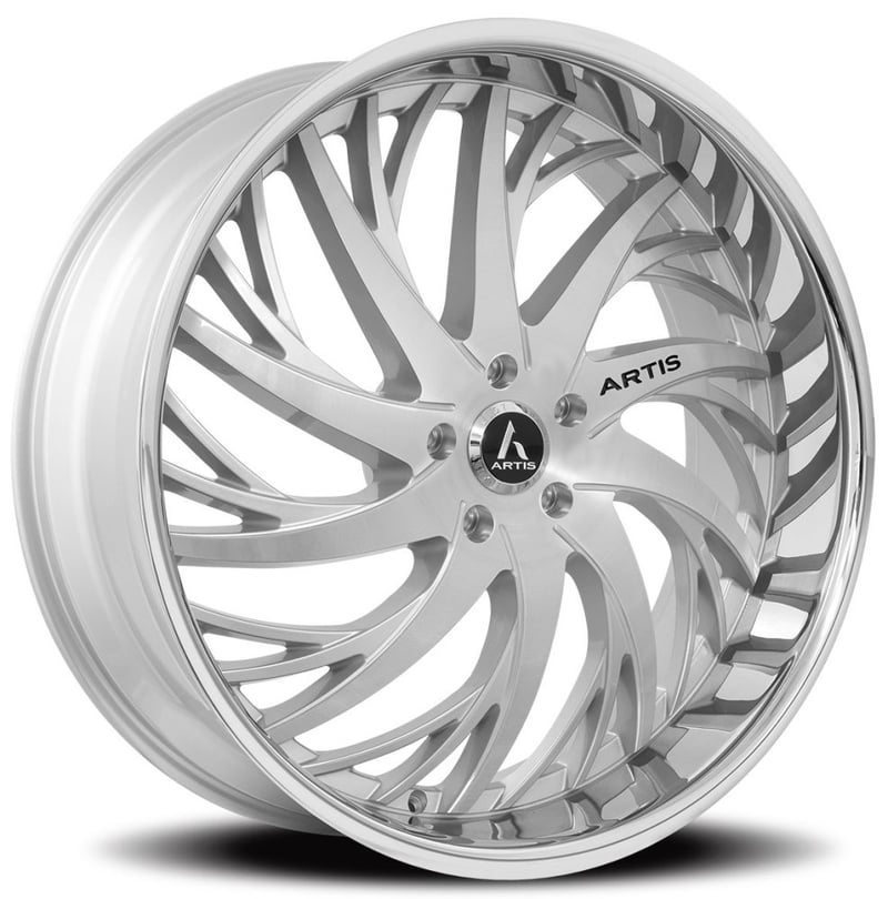 22x9 artis decatur silver w/ brushed face & chrome stainless steel lip (custom)