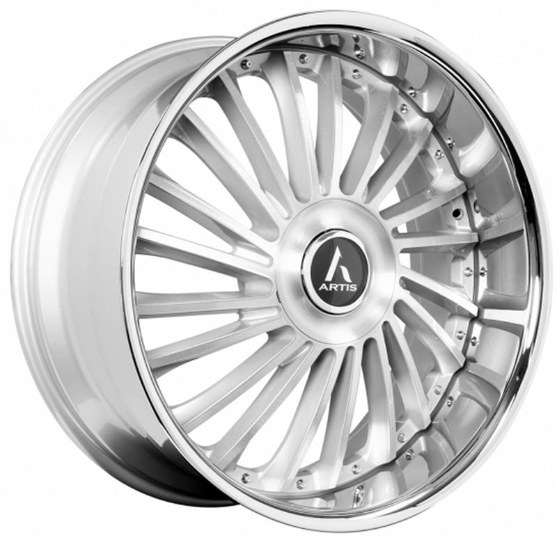 24x10 artis renegade xl silver machined w/ stainless steel chrome lip (custom)