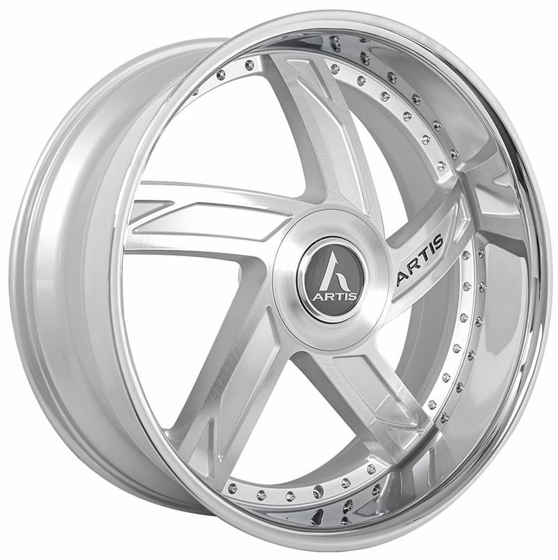 22x9 artis vestavia xl silver machined w/ stainless steel chrome lip (custom)