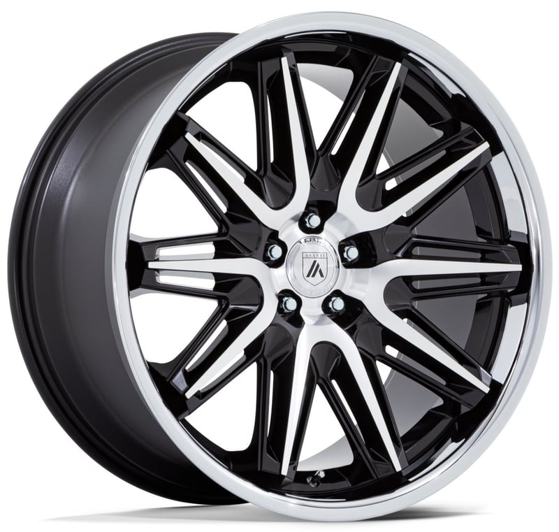 (clearance - no returns) 22x9 asanti ab047 gloss black machined w/ stainless steel lip 5x112 27mm