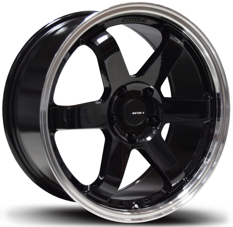18x8.5 avid.1 av-06 gloss black w/ polished lip 5x4.5/114.3 35mm