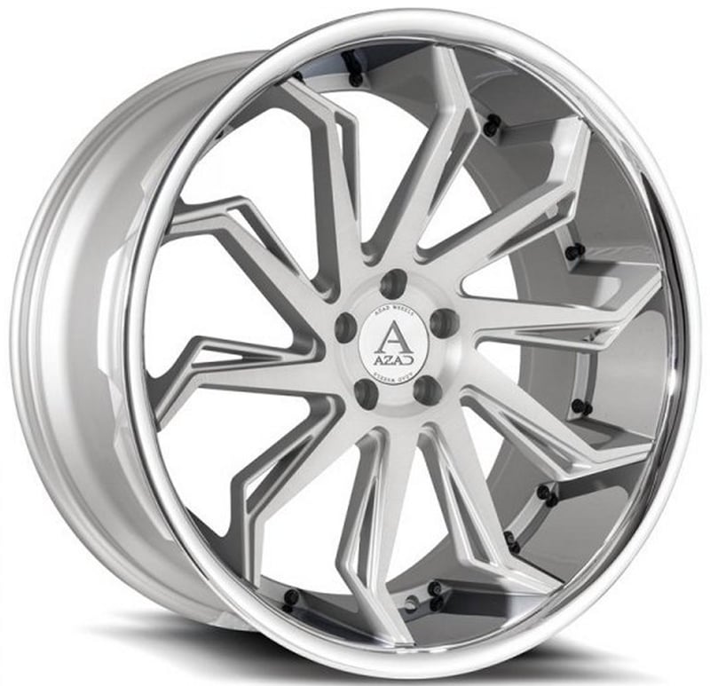 20x10.5 azad az1101 brushed silver w/ chrome stainless steel lip 5x112 42mm