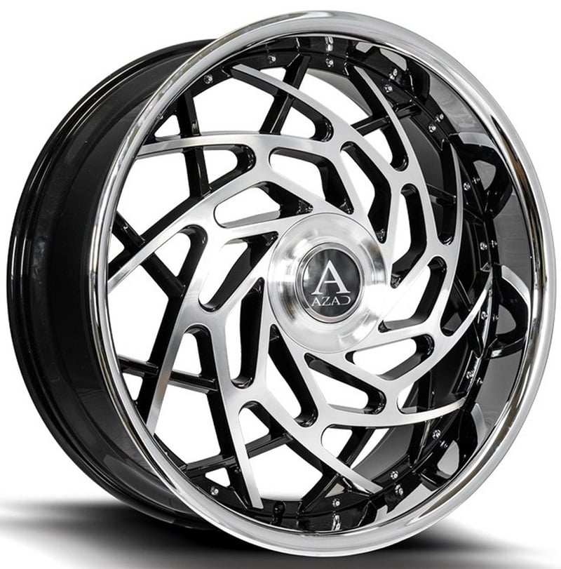 22x9.5 azad azreign gloss black machined w/ chrome stainless steel lip 6x135 6x5.5/139.7 25mm