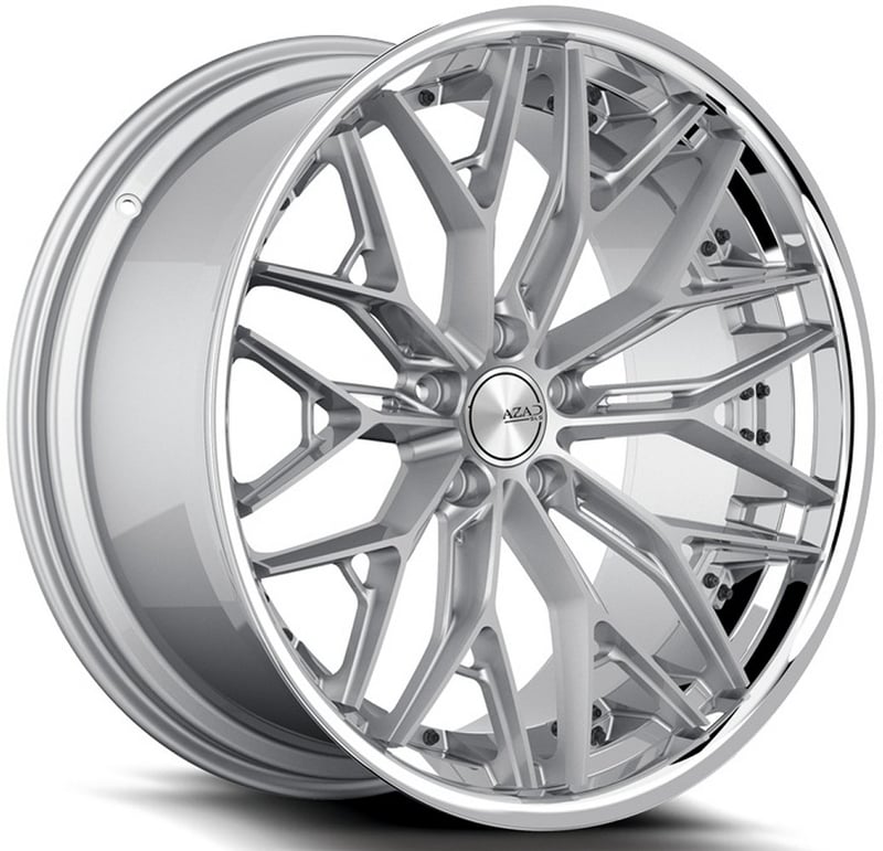 22x9 azad azsls1.0 silver brushed w/ chrome stainless steel lip 5x112 30mm