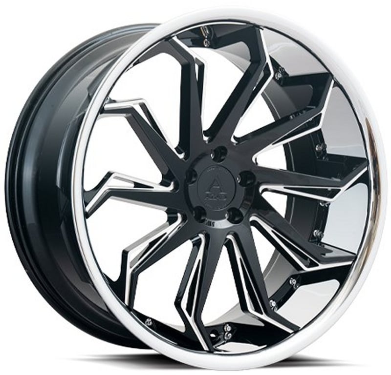 20x9 azad az1101 gloss black machined w/ chrome stainless steel lip 5x112 35mm