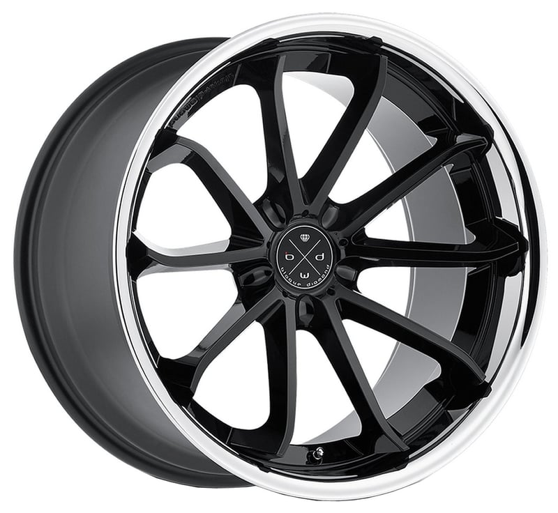 22x10.5 blaque diamond bd-23 gloss black w/ chrome stainless steel lip (custom)