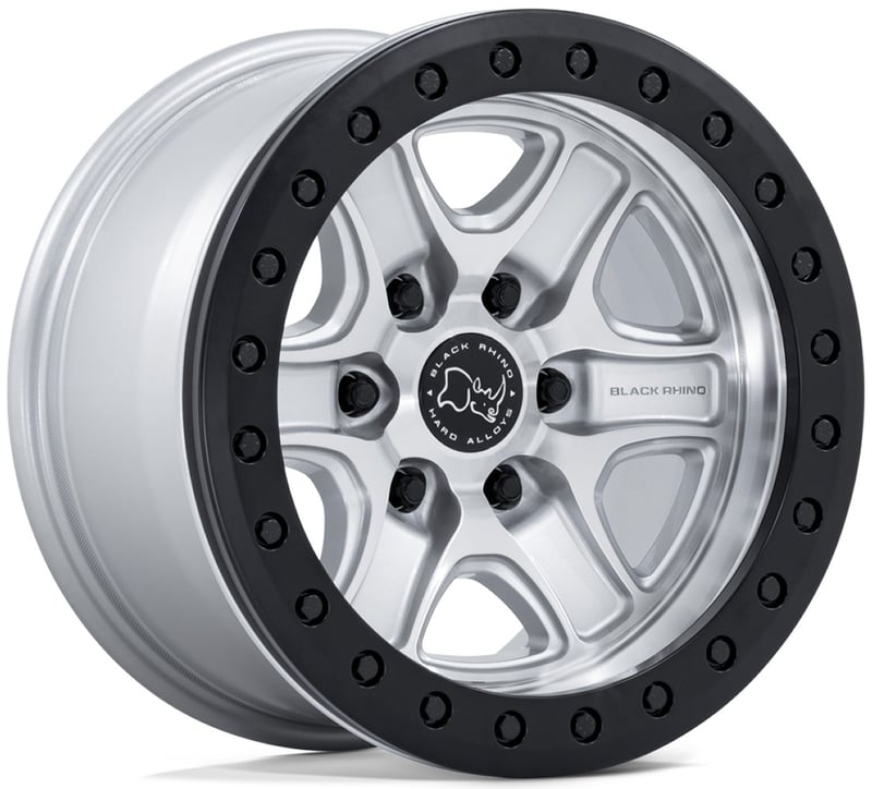 18x9 black rhino br200 echo trail hyper silver machined w/ black lip 6x139.7/5.5 12mm