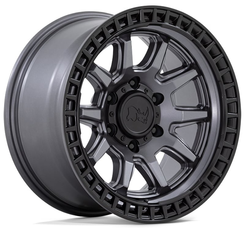 17x8.5 black rhino calico matte gunmetal w/ matte black lip 5x4.5/114.37 34mm