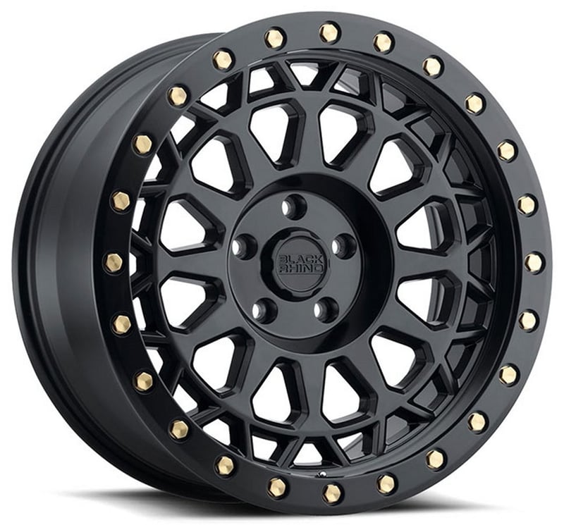 17x9 black rhino primm matte black w/ brass bolts 5x5/127 -18mm