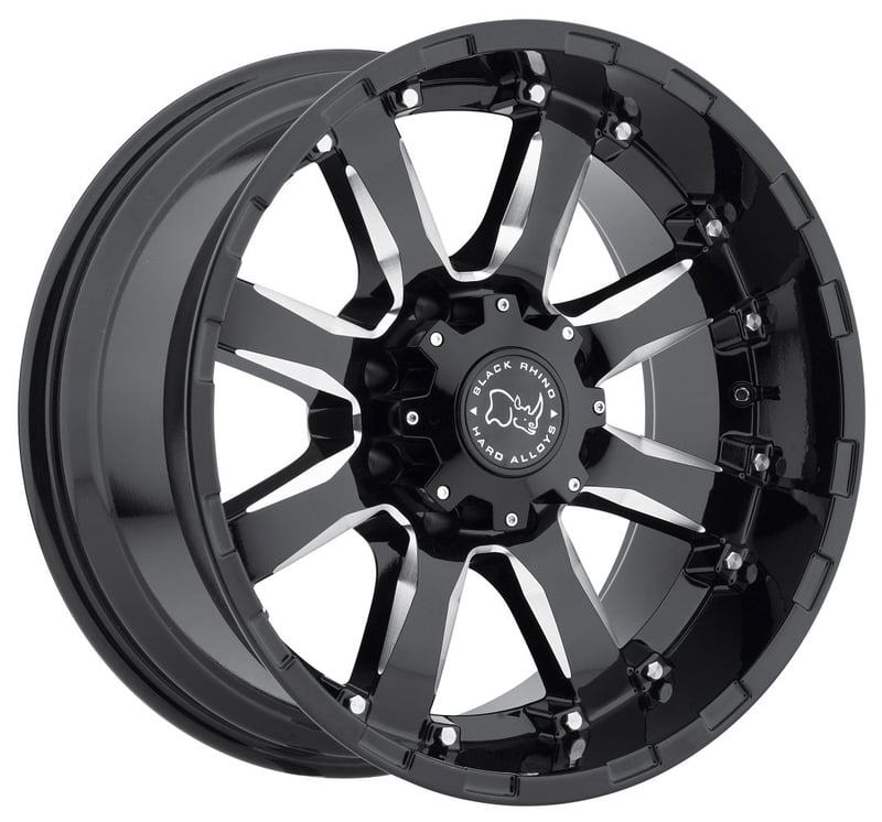 (clearance - no returns) 17x9 black rhino sierra gloss black w/ milled spokes 6x5.5/139.7 -12mm
