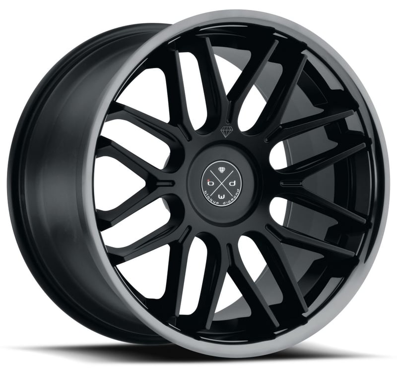 20x11 blaque diamond bd-27 satin black w/ black chrome stainless steel lip (custom)