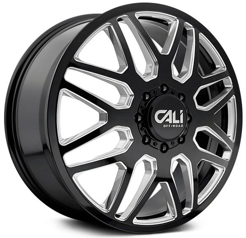 24x8.25 cali off-road invader dually front 9115d gloss black w/ milled spokes 8x210 115mm 154.2 c.b.