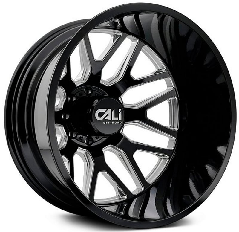 22x8.25 cali off-road invader dually rear 9115d gloss black w/ milled spokes 8x210 -232mm 154.2 c.b.