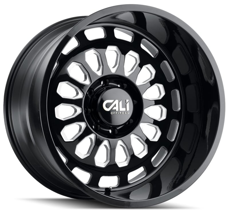 (clearance - no returns) 20x10 cali off-road paradox 9113bm gloss black w/ milled spokes 6x135 -25mm
