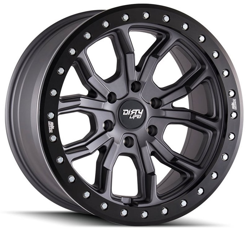 17x9 dirty life 9303 dt-1 matte gunmetal w/ simulated beadlock black ring 6x5.5/139.7 -12mm