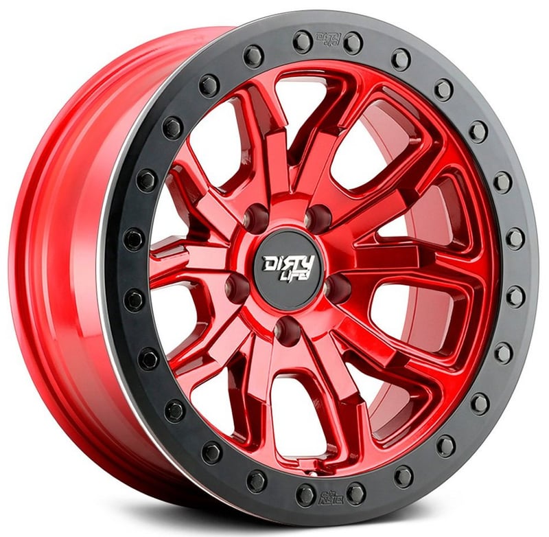 17x9 dirty life 9303 dt-1 crimson candy red w/ simulated beadlock black ring 5x5/127 -12mm