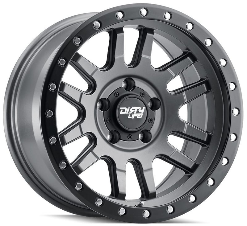 17x9 dirty life 9309 canyon pro satin graphite w/ simulated beadlock black ring 5x5/127 -38mm