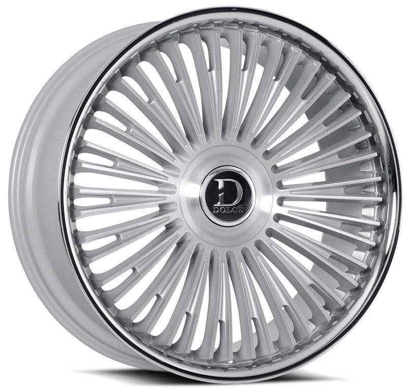 22x9.5 dolce luxury razzo gloss silver brushed w/ stainless lip 35mm (custom)