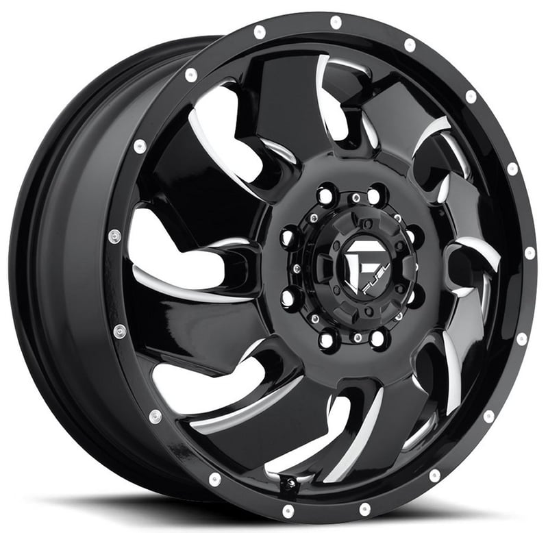 20x8.25 fuel off-road cleaver gloss black milled dually front d574 8x200 105mm 142.0 c.b.