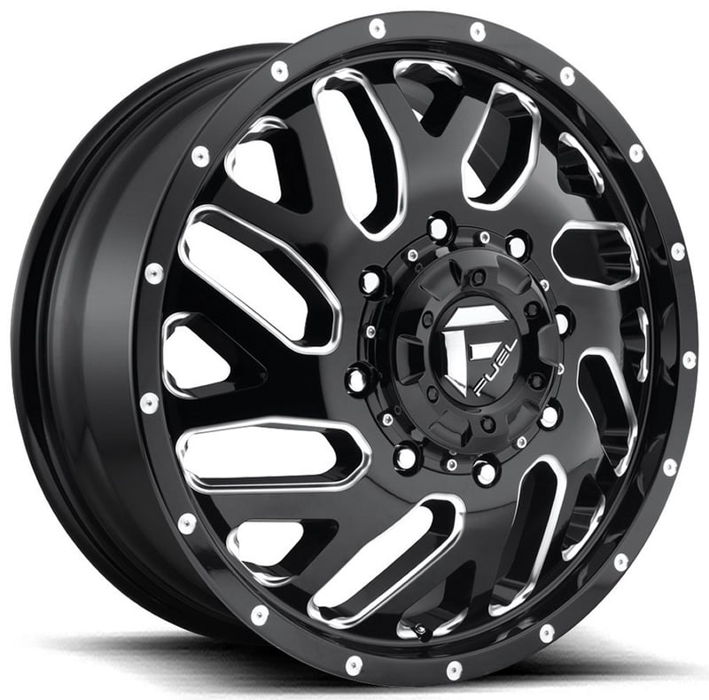 22x8.25 fuel off-road triton gloss black milled dually front d581 8x210 105mm 154.3 c.b.