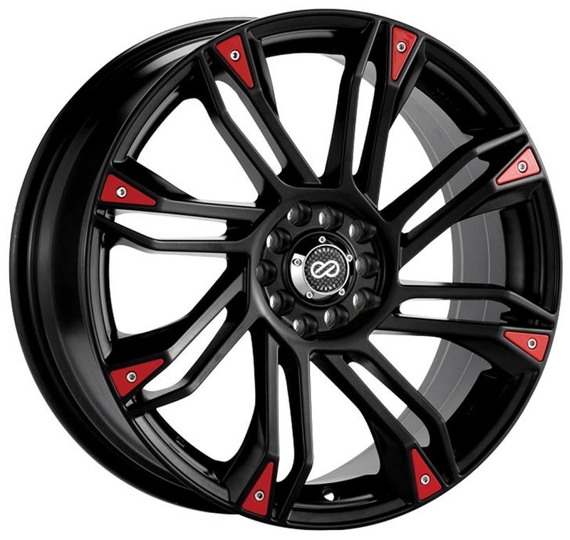 17x7 enkei gw8 gloss black w/ red accents 5x100 5x4.5/114.3 42mm