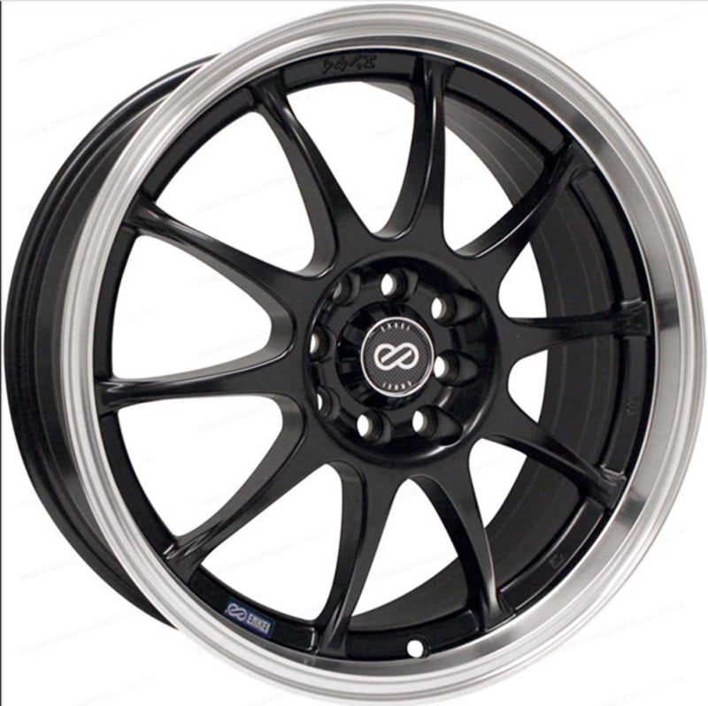 17x7 enkei j10 matte black w/ machined lip 4x100 4x4.5/114.3 42mm