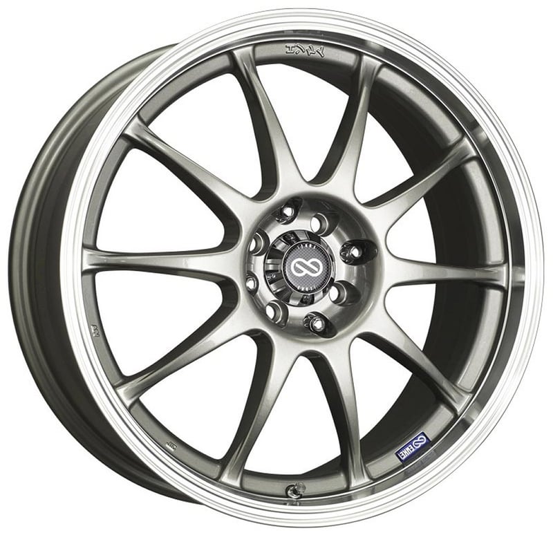 18x7.5 enkei j10 silver w/ machined lip 4x100 5x4.25/108 42mm