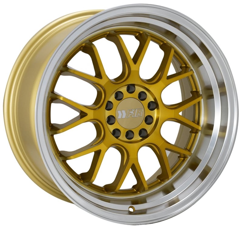 18x9.5 f1r f21 v2 machine gold w/ polish lip 5x100 5x4.5/114.3 35mm
