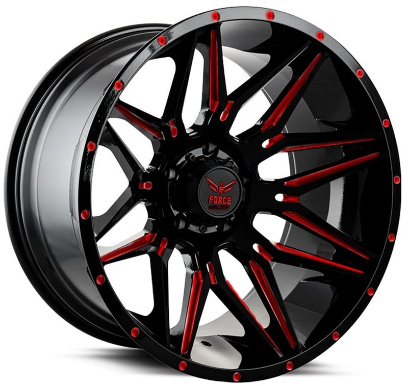 20x12 force off-road f34 gloss black w/ red milled (* may require trimming) 5x5.5/139.7 -44mm