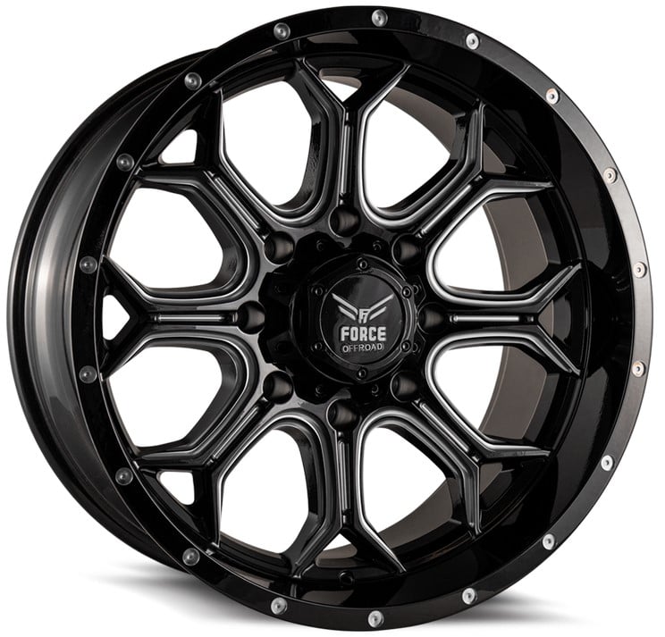 22x12 force off-road f42 gloss black milled (* may require trimming) 5x5.5/139.7 -44mm