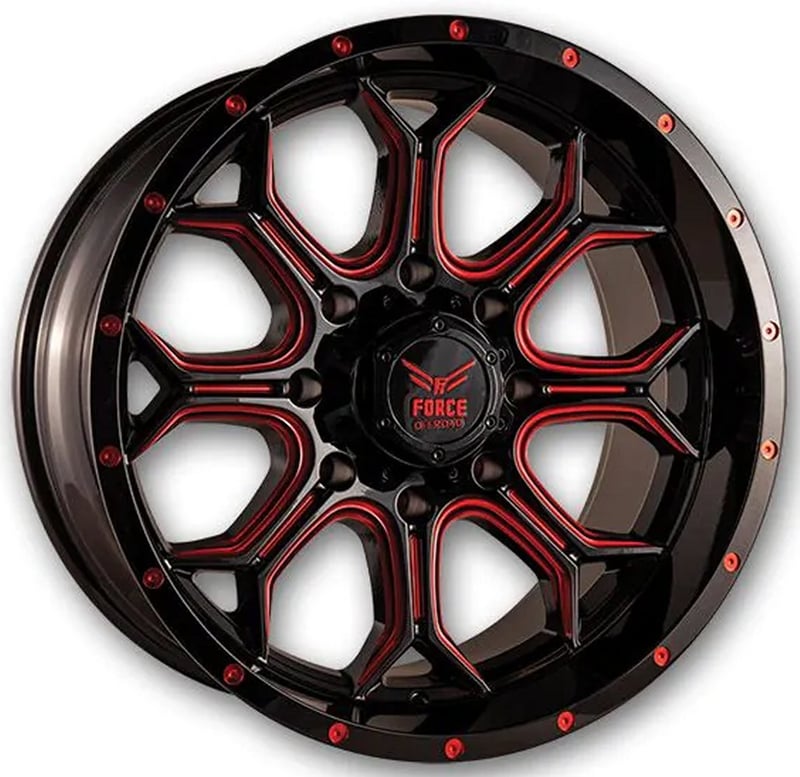 22x12 force off-road f42 gloss black red milled (* may require trimming) 6x5.5/139.7 -44mm