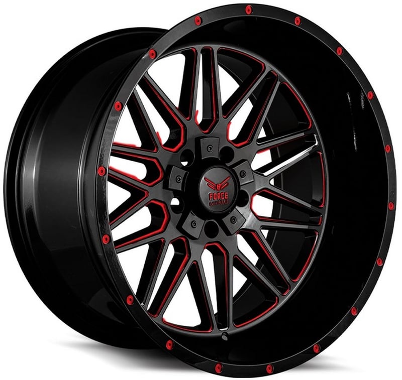 24x12 force off-road f44 gloss black red milled (* may require trimming) 5x5/127 5x5.5/139.7 -44mm
