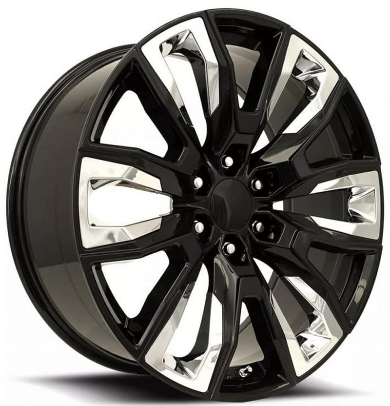 Factory Reproductions Replica GM Split-6 Spoke Replica Wheel Gloss Black w/ Chrome Inserts