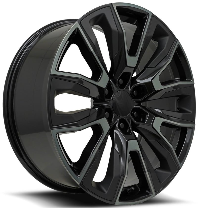 Factory Reproductions Replica GM Split-6 Spoke Replica Wheel Gloss Black Machined w/ Dark Clear Satin Black Inserts
