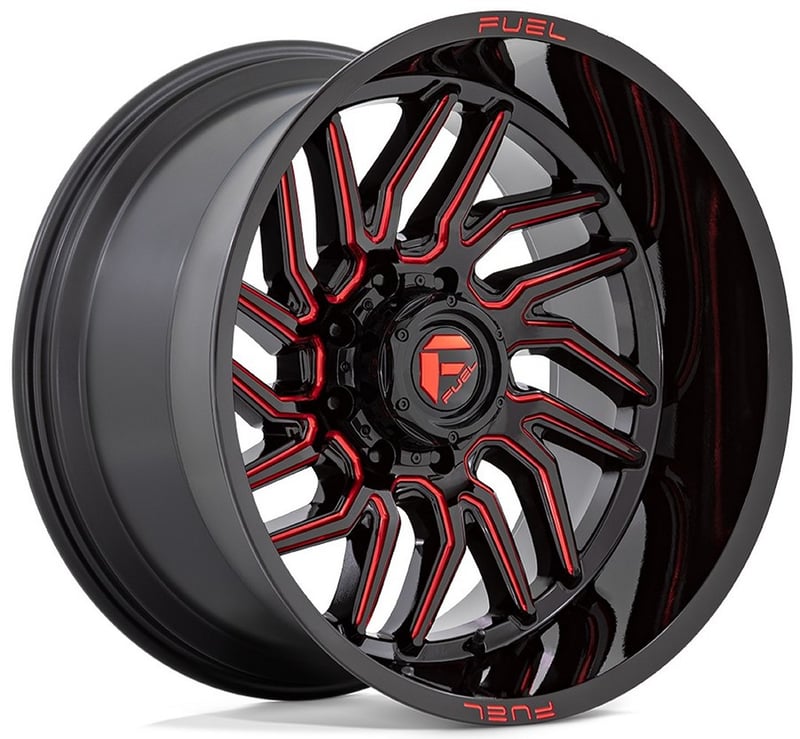 20x9 fuel off-road hurricane gloss black milled w/ red tint d808 8x6.5/165 1mm