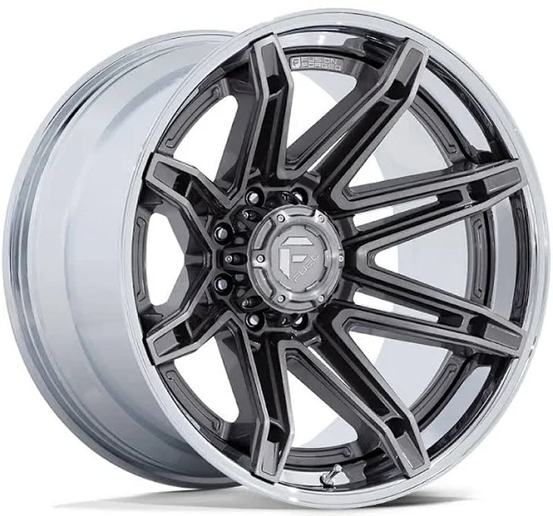 (clearance - no returns) 22x12 fuel off-road brawl platinum w/ chrome lip fc401 (* may require trimming) 8x6.5/165 -44mm