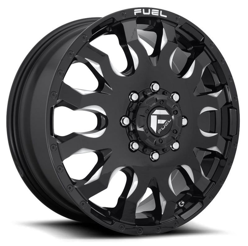 20x8.25 fuel off-road blitz gloss black milled dually front d673 8x210 105mm 154.3 c.b.