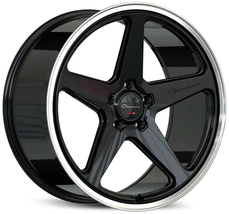 22x10.5 giovanna cinque gloss black w/ polished lip (flow formed) 5x112 40mm