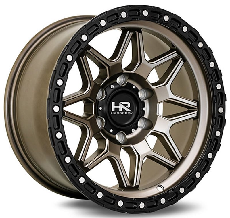 20x10 hardrock off-road h105 matte bronze w/ matte black lip ring 6x5.5/139.7 -19mm