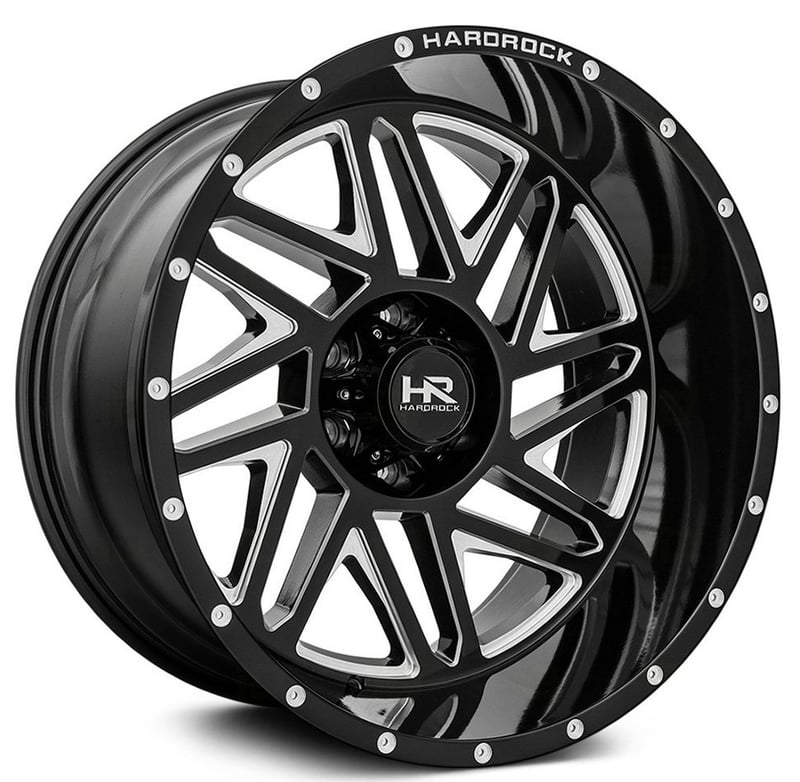 20x12 hardrock off-road h501 bones xposed gloss black milled (* may require trimming) 6x135 -44mm