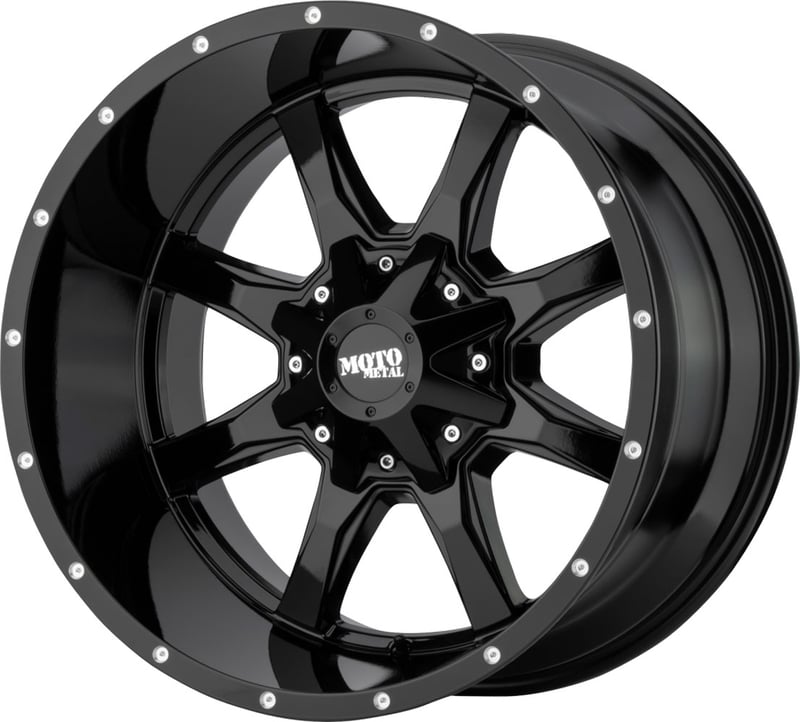 (clearance - no returns) 17x9 moto metal mo970 gloss black milled lip 8x6.5/165 -12mm