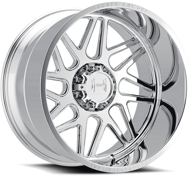 24x14 hostile forged hf108 full polished (forged) (directional) (8 lug) (* may require trimming) (right) 8x6.5/165 -76mm