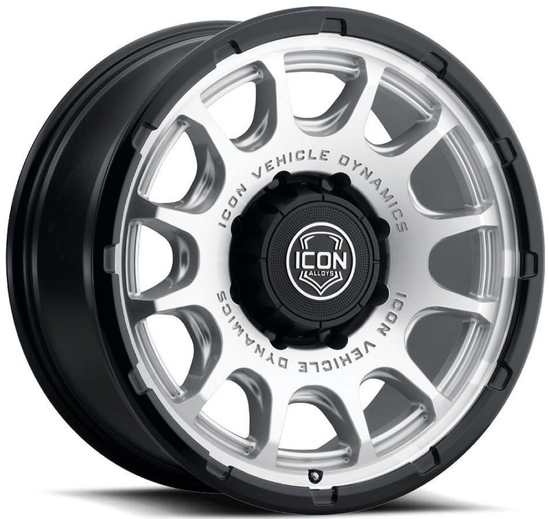 20x9 icon rancho silver machined w/ gloss black lip 8x180 12mm