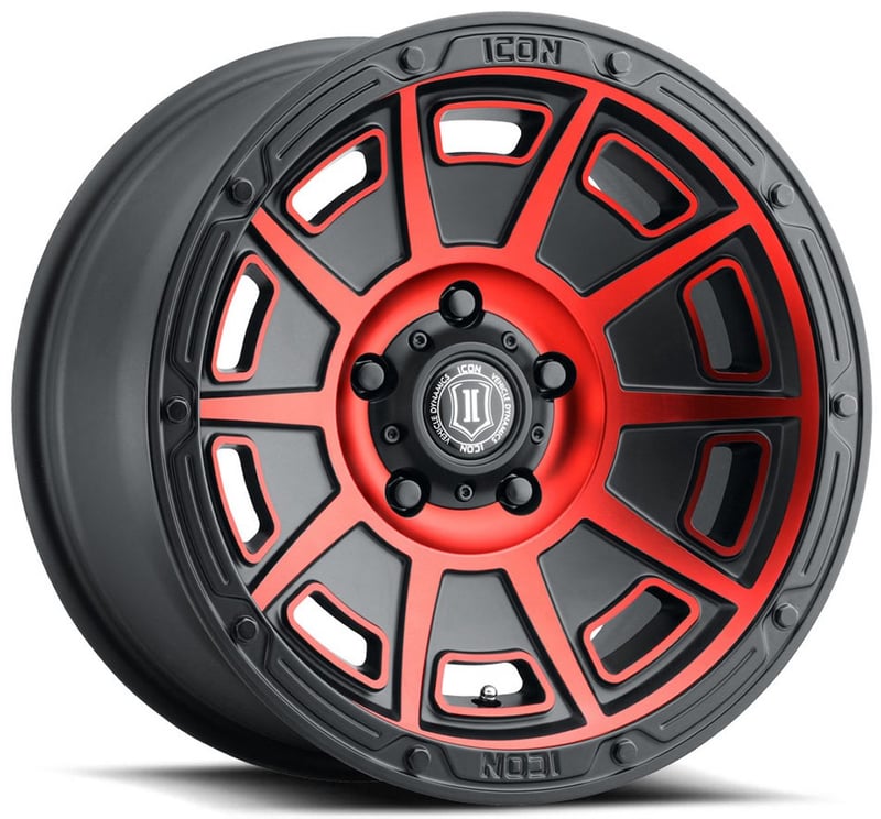 17x8.5 icon victory satin black w/ red tint 6x135 6mm