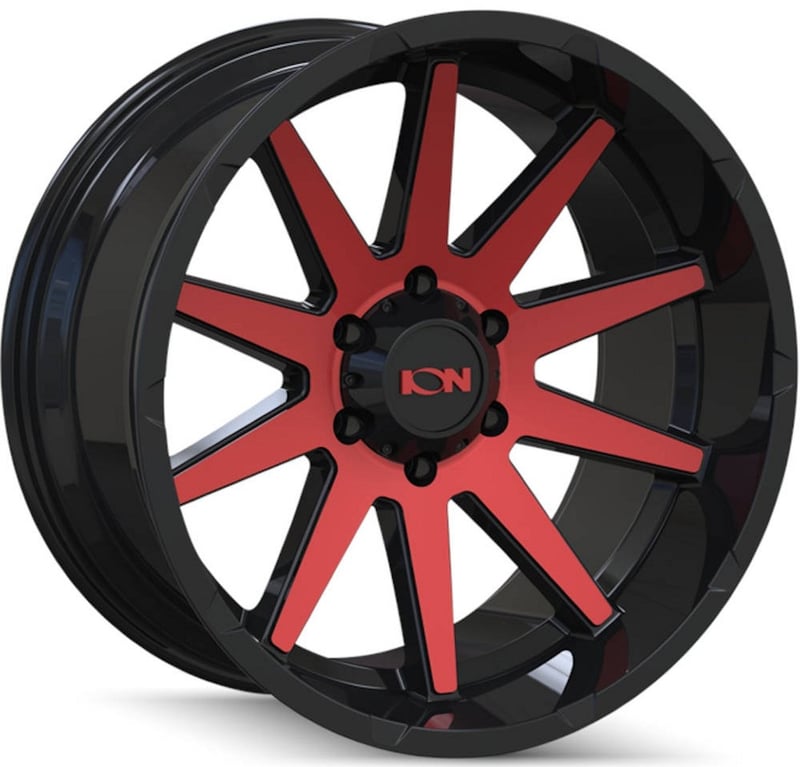 20x10 ion alloy 143 gloss black w/ red machined face 8x170 -19mm