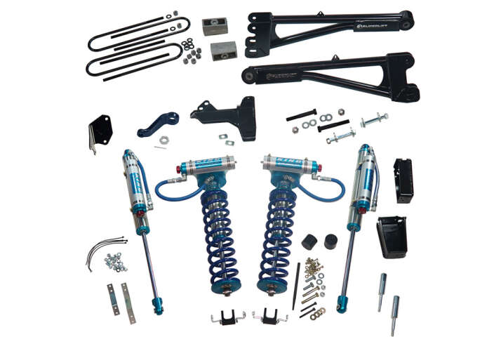 superlift 05-07 ford f-250/f-350 sd 4wd 6in lift kit w/repl radius arms & king coilovers rear shocks k977kg