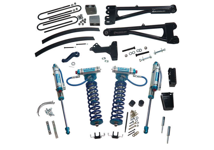 superlift 05-07 ford f-250/f-350 sd 4wd 8in lift kit w/repl radius arms & king coilovers rear shocks k979kg