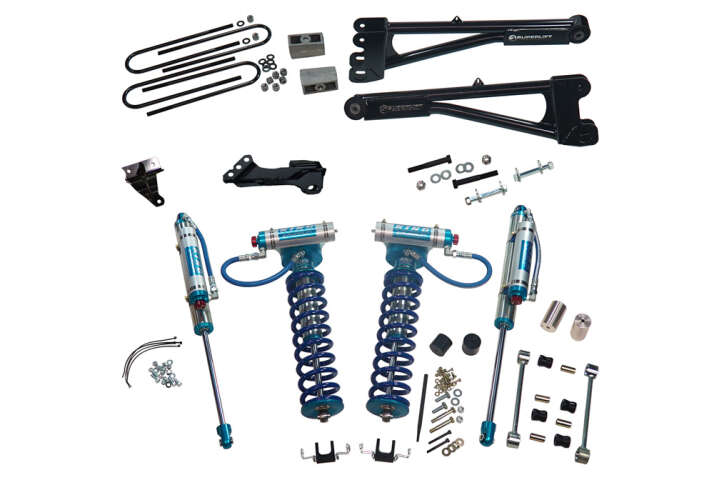 superlift 08-10 ford f-250/f-350 sd 4wd 4in lift kit w/repl radius arms & king coilovers rear shocks k981kg