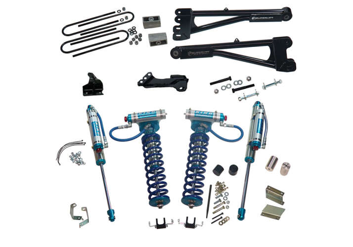 superlift 11-16 ford f-250/f-350 sd 4wd 4in lift kit w/repl radius arms & king coilovers rear shocks k987kg